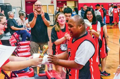 Old Rochester Regional Unified Basketball 
The Old Rochester Regional Unified Basketball team capped off its 2022-23 season with a 72-51 victory over Tri-Town Police officers at the high school. Try as they might, the local officers were unable to contain ORR’s Unified team, made up of special-needs athletes and partners who together played a fall schedule of games against other schools. 
