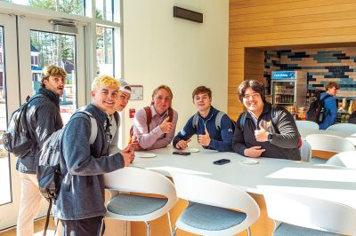 Travis Roy Student Center
Tabor Academy hosted an Open House on Tuesday morning at the new Travis Roy Student Center, which replaces the former library on the same spot. While the late Travis Roy is most widely known as a student-athlete whose college-hockey career lasted all of 11 seconds, his passion for student life, ceramics, sailing and the big part the Marion campus played in his life is reflected in the building of the new student center bearing his name. Photo by Ryan Feeney
