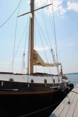 Seven Stars
Paul Thompson, a native of England, is the builder and captain of “Seven Stars,” a sailboat the recently retired engineer needed 20 years to build in his yard in upstate New York. On August 14, the harbormaster's staff assisted in launching the boat into Mattapoisett harbor. Photos by Mick Colageo
