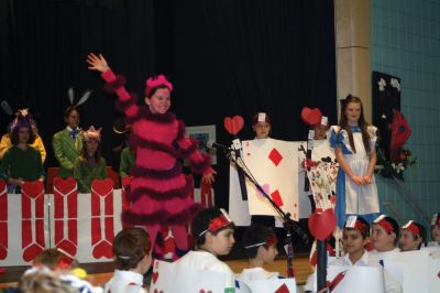 Alice in Wonderland
The Cheshire Cat played by Elisa Mello in 'Alice in Wonderland' presented by the Rochester Memorial School fourth grade. Directed by Mrs. Susan Ellis. January 26, 2012 
