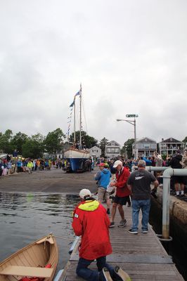 Arabella
A large crowd gathered on a rainy Saturday morning at Shipyard Park and Mattapoisett Harbor to witness the launch of “Acorn to Arabella,” a wooden sailboat made by hand in western Massachusetts. Photos by Mick Colageo
