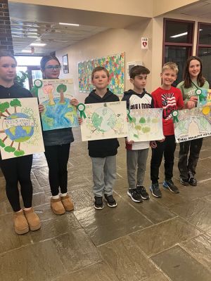 Arbor Day Poster Contest
On April 1, Old Hammontown School art teacher Greta Anderson, along with the student artists participating in the Arbor Day Poster Contest, gathered to receive awards. The participants this year included those students whose submissions were recognized for special merit. The students who won were First Place winner Beatrix Apperson and Second Place winner MJ Gendreau. Each winner received a gift certificate to a local eatery. Other entries of special merit were Most Inspirational by Brooke Mello, Most Creat
