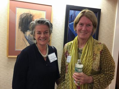 Art In Bloom
Artist Deborah Quinn-Munson and Marion Garden Group member Liz Howland discuss paintings and flowers during the annual Art In Bloom event at the Marion Art Center on June 8. Quinn-Munson’s paintings are on display in the gallery through mid-July. Photo by Marilou Newell
