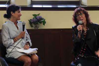 One Book, Tri-Town
Best selling author Barbara Shapiro and local journalist Lauren Daley engaged in a wide-ranging conversation covering Shapiro’s critically acclaimed novels The Muralist and The Art Forger at The Mattapoisett Public Library on May 19. The presentation was the culmination of the One Book, Tri-Town program. Photo by Marilou Newell
