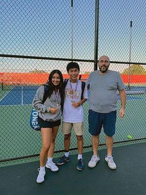 Ava Koczera-Kasem
Sixteen-year-old Ava Koczera-Kasem, left, from 18s Tennis Team, won first place in the Girls’ Singles Division and together with Harrison Zheng, center, won first place in the Doubles Division of the Southeastern Massachusetts USTA Junior League, competing against players from Wareham, Lakeville, Bridgewater, Marion, Mattapoisett, Fairhaven, Fall River and Raynham. Ava is junior tennis instructor with the Fairhaven Tennis Association’s Junior Tennis Program. Photo courtesy FTA
