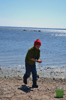 Buzzards Bay Coalition
One of the educational events the Buzzards Bay Coalition had planned for April vacation brought kids to the 6.1-acre property to explore the marshy beach for a scavenger hunt. The osprey from a nearby nest kept a close eye on the group until the treasures were tallied and the group waded back down the mud-puddled path to the road. Photo by Jean Perry
