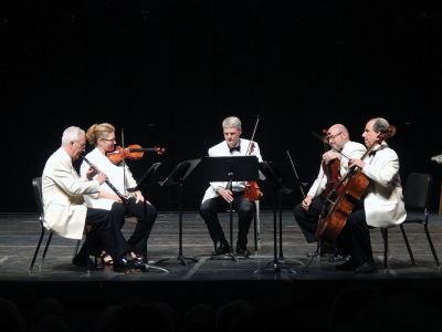 Buzzards Bay Musicfest
Gordon Hunt on oboe, Rachel Stegeman on violin, Eric Tanner on violin, Michael Strauss on viola, and Claudio Jaffe on cello perform during the Buzzards Bay Musicfest this past week at Tabor Academy. Photo by Ashley Perry
