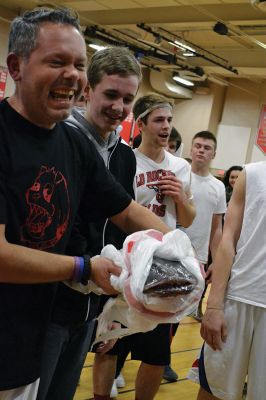  Students Teacher Basketball
 Students and teachers did about as much playing around as they did playing basketball during the students versus teachers co-ed basketball game at Old Rochester Regional High the evening of March 7. The teams were neck and neck throughout the evening – students in white and teachers in black – and neither team seemed to have an advantage over the other at any point during the game. Photo by Jean Perry
