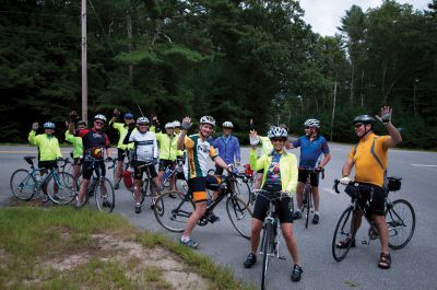 Vermont Cyclists
A group of cyclists from Vermont take time from their ride to say hi Sunday afternoon near the Mattapoisett Bike Path.  Photo by Felix Perez.
