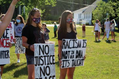 BLM Rochester
A “Black Lives Matter” protest march drew hundreds to Rochester late in the afternoon of June 12. Escorted by several Rochester policemen on foot, participants who had gathered in front of Town Hall marched down Dexter Lane to the police station, where several individuals spoke about racism and told stories of discrimination based on skin color. The protest was organized by Wareham resident Alexis Sylvia, who had spent several years living in Mattapoisett and Rochester. Photos by Mick Colageo
