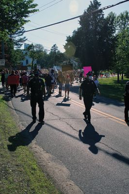 BLM Rochester
A “Black Lives Matter” protest march drew hundreds to Rochester late in the afternoon of June 12. Escorted by several Rochester policemen on foot, participants who had gathered in front of Town Hall marched down Dexter Lane to the police station, where several individuals spoke about racism and told stories of discrimination based on skin color. The protest was organized by Wareham resident Alexis Sylvia, who had spent several years living in Mattapoisett and Rochester. Photos by Mick Colageo
