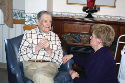 Boston Post Cane
Selectman Naida Parker presented Rochester’s oldest resident with the Boston Post Cane on February 20. Armand Cournoyer, 100, who now resides at the Sippican Healthcare Center, received the cane during a small ceremony while surrounded by friends and three generations of family members. Photos by Jean Perry
