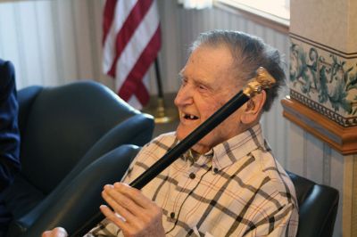 Boston Post Cane
Selectman Naida Parker presented Rochester’s oldest resident with the Boston Post Cane on February 20. Armand Cournoyer, 100, who now resides at the Sippican Healthcare Center, received the cane during a small ceremony while surrounded by friends and three generations of family members. Photos by Jean Perry
