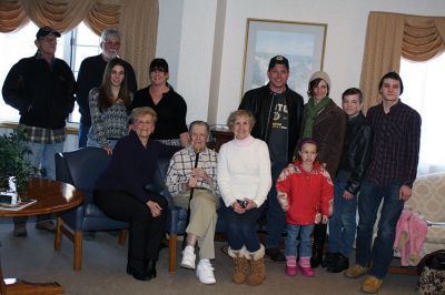 Boston Post Cane
Selectman Naida Parker presented Rochester’s oldest resident with the Boston Post Cane on February 20. Armand Cournoyer, 100, who now resides at the Sippican Healthcare Center, received the cane during a small ceremony while surrounded by friends and three generations of family members. Photos by Jean Perry
