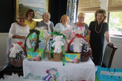 Baby Gift Baskets
The Bay Club ladies lunch together, and they also make baby gift baskets for newborns born with an opioid addiction. On Friday, 8/24, the lunch bunch presented baskets of baby essentials to Southcoast Health so these babies can bring belongings of their very own with them from the hospital to their foster homes. Roughly 150 babies born each year at Southcoast hospitals begin their lives addicted to opioids. L-R: Gina Boone, Joan Martin, Anne Downey, Janet Granere, Joyce Ciffolillo, and Wendy Russo. 
