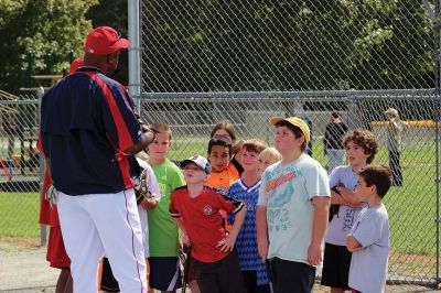 Rochester Police Brotherhood Baseball Clinic
Former Red Sox luminaries Dennis “Oil Can” Boyd, Sam Horn, and Jim Corsi joined the Rochester Police Brotherhood for a kids baseball clinic and benefit softball game on Saturday. Photo by Nick Walecka. 
