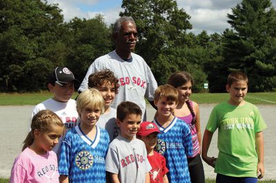 Rochester Police Brotherhood Baseball Clinic
Former Red Sox luminaries Dennis “Oil Can” Boyd, Sam Horn, and Jim Corsi joined the Rochester Police Brotherhood for a kids baseball clinic and benefit softball game on Saturday. Photo by Nick Walecka. 
