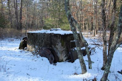 Marion Shared Use Path 
At one time an open field, this wooded area behind the Benson Brook Landfill in Marion was home to a tower. Its cable anchors are still in place, along with pieces of a very rusty automobile frame. Photos by Mick Colageo
