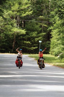 Homecoming Queens 
Colleen Oakes, originally from Marion, and Renee Buteyne, from Rochester, finished the trip of a lifetime on Monday, July 16, having ridden across the United States on their bicycles. Leaving Portland, Oregon on May 2, the two childhood friends arrived at Buteyne’s parents’ driveway about a month earlier than anticipated, greeted by family, friends, confetti, cookies, and of course, hugs. Photos by Jean Perry
