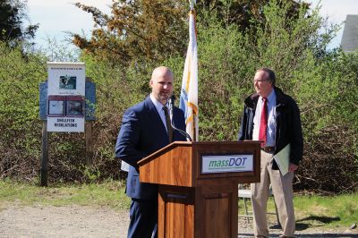 Mattapoisett Bike Path
It’s official! The ground has been broken for the next phase of the Mattapoisett bike Path! On April 25, MassDOT officials, town officials, YMCA reps, and Representative Bill Straus joined Mattapoisett residents in a celebratory ceremony early Thursday morning to reflect on the project’s long journey and throw some ceremonial sand with shiny silver shovels. Photo by Jean Perry
