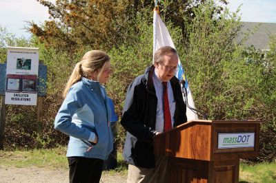 Mattapoisett Bike Path
It’s official! The ground has been broken for the next phase of the Mattapoisett bike Path! On April 25, MassDOT officials, town officials, YMCA reps, and Representative Bill Straus joined Mattapoisett residents in a celebratory ceremony early Thursday morning to reflect on the project’s long journey and throw some ceremonial sand with shiny silver shovels. Photo by Jean Perry
