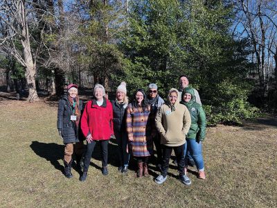 Black Is a Rainbow Color
From left, Ellen Flynn, Betty Hill, Alison Noyce, Jessica DeCicco-Carey, Janis Johnson, Kelcey Robertson, Matt Monteiro and Rhonda Baptiste celebrate the opening of the Story Walk titled, "Black Is a Rainbow Color." The February 11 presentation by Angela Joy at the Dunseith Property was a collaborative effort of Tri-Town Against Racism and the Mattapoisett Land Trust Education Committee in celebration of Black History Month. Photo courtesy of Alison Noyce
