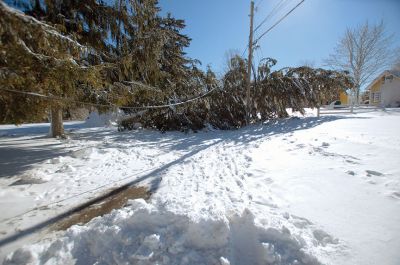Blizzard of 2013
Hiller Road in Rochester is blocked by fallen tree. By the end of the storm the wind, ice and trees had caused power outages in 99% of all three towns. Photo by Felix Perez
