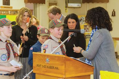 Blue and Gold Banquet
In a ceremony held at the Cub Scouts annual Blue and Gold Banquet on March 28, over 40 members of Pack 32 moved up in rank and nine Senior Webelos where awarded the Arrow of Light Award. The Arrow of Light is the highest award received in Cub Scouts and an award that moves up with the recipient to Boy Scouts. 
