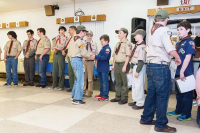 Blue and Gold Banquet
In a ceremony held at the Cub Scouts annual Blue and Gold Banquet on March 28, over 40 members of Pack 32 moved up in rank and nine Senior Webelos where awarded the Arrow of Light Award. The Arrow of Light is the highest award received in Cub Scouts and an award that moves up with the recipient to Boy Scouts. 
