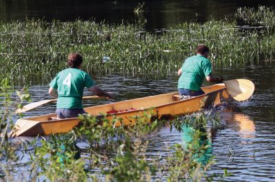 Boat Race
The 2010 Rochester Memorial Day Boat Races got off to a good start in warm, sunny weather. About 90 registrants rowed their boats from Grandma Hartleys Reservoir on Snipatuit Road, down the Mattapoisett River, and to the finish line at the Herring Weir on Route 6 in Mattapoisett. Photo by Anne OBrien-Kakley.
