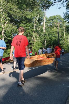 Boat Race
The 2010 Rochester Memorial Day Boat Races got off to a good start in warm, sunny weather. About 90 registrants rowed their boats from Grandma Hartleys Reservoir on Snipatuit Road, down the Mattapoisett River, and to the finish line at the Herring Weir on Route 6 in Mattapoisett. Photo by Anne OBrien-Kakley.
