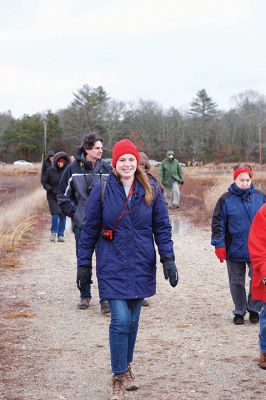 The Bogs in Mattapoisett 
The Buzzards Bay Coalition on Saturday, January 16 led a group through The Bogs in Mattapoisett for a winter hike. Walkers donned raingear just in case the rain wasn’t quite over yet. Photos by Colin Veitch
