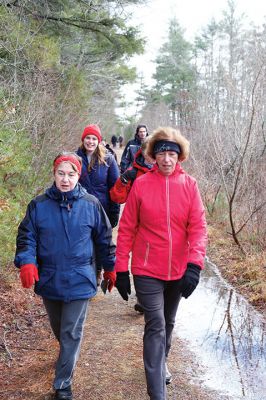 The Bogs in Mattapoisett 
The Buzzards Bay Coalition on Saturday, January 16 led a group through The Bogs in Mattapoisett for a winter hike. Walkers donned raingear just in case the rain wasn’t quite over yet. Photos by Colin Veitch
