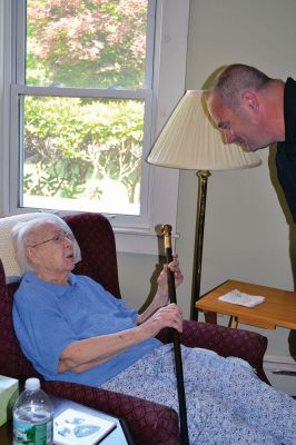 Boston Post Cane
Ninety-eight year-old Margaret Nye was presented with the Boston Post Cane by Selectman Jody Dickerson in her Converse Street home on July 19. The cane is passed to the oldest resident of town and is a 105 year-old tradition throughout New England. Photos by Jean Perry
