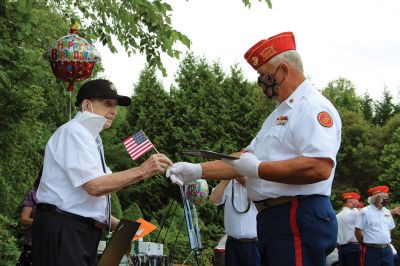 100th Birthday
Paul Brown, Mattapoisett resident and a World War II veteran, was celebrated on Friday, July 24 on his 100th birthday, by the Marine Corps League of New Bedford and a gathering of local supporters. Photos by Mick Colageo
