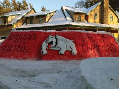 ORR Boys Basketball
Mark Mooney of Mattapoisett created this snow art in honor of the ORR Boys Basketball team  winning the Wining South Sectional Title
