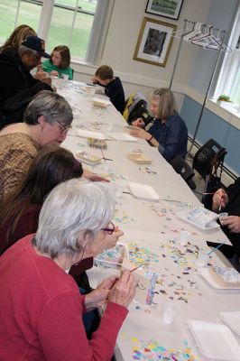 Create & Connectivity
As part of Art Week, the Marion Art Center joined the Council on Aging on Saturday morning, May 4, for a seniors and children’s “Create & Connectivity” event at the Benjamin D. Cushing Community Center. Participants of all ages used colorful paper cuts and glue to decoupage small wooden trays. Photos by Jean Perry
