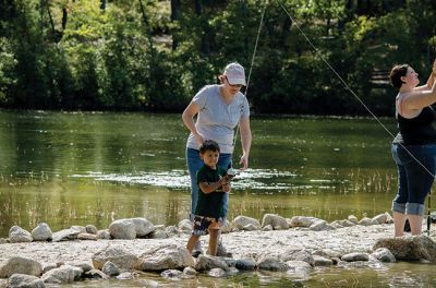 Gine Fishing
Rochester Scout Pack 30 had a fishing day at Five Mile Pond at Camp Cachelot in Myles Standish State Forest on September 27. The Cub Scouts were being trained in the art of fishing, tying knots for their hooks, as well as baiting a hook. Joshua Ernstzen, 7, (middle right) was the first Cub Scout to catch a fish. Photos by Denzil Ernstzen
