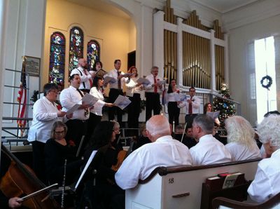 The Heart of Christmas
Marion’s First Congregational Church delivered the season’s perfection with Cassandra Morgan directing ‘The Heart of Christmas’ cantata. This annual event is sugar on the plums for anyone who appreciates live music.  The combined voices and instruments of over 60 performers filled the church with pitch perfect music telling the story of Jesus’ birth.  From bluesy pieces or full operatic compositions by Pepper Choplin the full house was delighted and moved tears to joy. Photo by Marilou Newell
