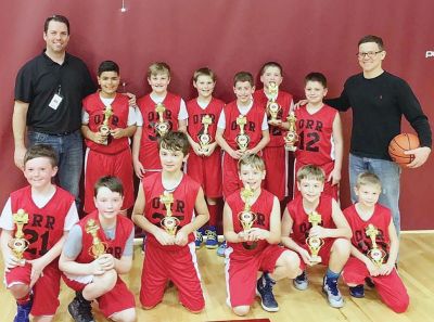 ORR Cape Hoops Team
The 4th Grade ORR Cape Hoops Team recently won the "Battle at the Bogs" Carver Tournament on the weekend of February 22. The team won all the three tournament games before winning the championship! From top row (left to right): Coach Carter Hunt, Emile Joseph, Keegan Plante, Aidan Eagle, Zack Mourao, Matthew Rock, Matthew Gendron and Coach Tim Horan. Bottom row: Dylan Hunt, Finbar Kavanagh, Jack McGinnis, Chris Horan, John Horan, Asher O'Brien-Nichols. 
