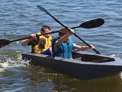 Cardboard Boat Race 
ORRJHS held the 6th annual Cardboard Boat Race on June 15 during S.C.O.P.E. week for 7th grade students. S.C.O.P.E. – Student Centered Opportunities for Personal Enrichment – is a week-long program that offers activities that challenge students while having fun! In addition to the cardboard boat race at the Mattapoisett YMCA, the week was filled with trips, tours, and activities, such as team building and the ropes course at the Dartmouth YMCA, a visit to Historic Faneuil Hall. Photo courtesy Kathryn Gauvin
