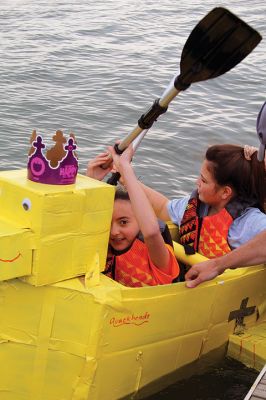 Cardboard Boats
SCOPE Week meant big fun at the beach in Mattapoisett for ORR Junior High seventh-graders who built their own boats and then raced them on June 5 in Mattapoisett. While half the students head off for Survival, the others enjoy a week of equally challenging tasks of the 40-year tradition of SCOPE that gives students a chance to learn while learning about themselves and each other. Photos by Jean Perry
