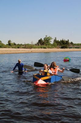 Cardboard Boats
Grade 7 students at Old Rochester Regional Junior High School took to the beach on Tuesday morning for a field day at the Mattapoisett YMCA that featured a cardboard boat race. The boats were designed entirely of cardboard and duct tape. The SCOPE program also included making tie-dye T-shirts. Photos by Mick Colageo
