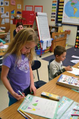 Sergeant Kasey Koch
The Center School students in Jennifer Aarsheim’s first grade class spent the afternoon on November 24 making thank you cards addressed to Sergeant Kasey Koch serving in Afghanistan, who is connected to some local troops who also served in Afghanistan. The students put together care packages as a way to say thank you to our troops this Thanksgiving. Photos by Jean Perry
