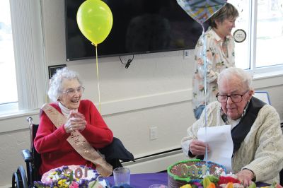 Centenarians
Centenarians Ann and Roy “Will” Wingate, a married couple, both turn 100 years old in 2025, so the Friends of the Marion Council on Aging held a celebration honoring the Wingates for their achievement on April 10 at the Cushing Community Center. Photos by Mick Colageo
