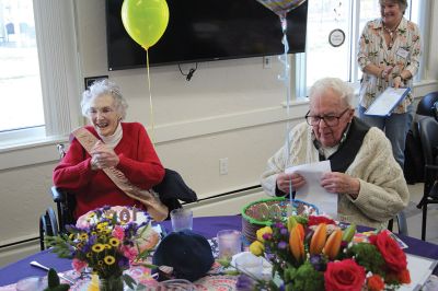 Centenarians
Centenarians Ann and Roy “Will” Wingate, a married couple, both turn 100 years old in 2025, so the Friends of the Marion Council on Aging held a celebration honoring the Wingates for their achievement on April 10 at the Cushing Community Center. Photos by Mick Colageo
