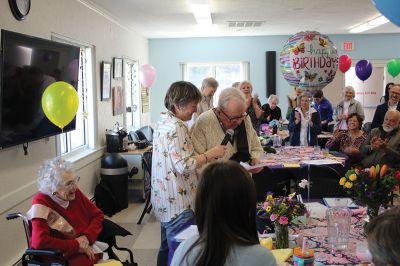 Centenarians
Centenarians Ann and Roy “Will” Wingate, a married couple, both turn 100 years old in 2025, so the Friends of the Marion Council on Aging held a celebration honoring the Wingates for their achievement on April 10 at the Cushing Community Center. Photos by Mick Colageo
