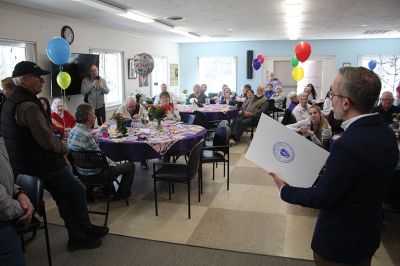 Centenarians
Centenarians Ann and Roy “Will” Wingate, a married couple, both turn 100 years old in 2025, so the Friends of the Marion Council on Aging held a celebration honoring the Wingates for their achievement on April 10 at the Cushing Community Center. Photos by Mick Colageo
