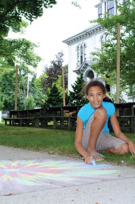 Sidewalk Chalk
Jaeda Lopes, 11; Mia Hemphill, 10; Nicholas Huaco, 7; Tapper Crete, 7; Shelby McKim, 9; and Addie Crete, 5, were adding color to the sidewalks near the Town House on August 22 in preparation for the annual Town Party on Saturday. Photo by Jean Perry
