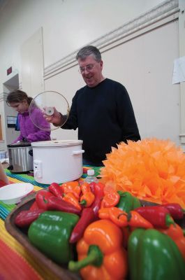 Chili Cook-off
The MattMen of Mattapoisett Congregational Church came together Sunday night, January 25th ,to see who amongst them cooks up the best man-made chili.  Tasting was free to all who came.  Those who wished to vote contributed $5 to The Baby Project of New Bedford.  $518 was raised for The Baby Project. Out of 15 chili cooks who prepared 16 pots of chili, Rory McFee received the most votes for his “Smoky Chili.”.  Bob Field’s “Oyster Chili” came in second place.  Photo by Felix Perez
